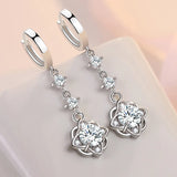 Zircon Flower Earrings 925 Silver Long Ear Jewelry