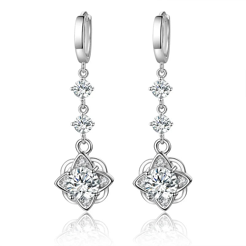 Zircon Flower Earrings 925 Silver Long Ear Jewelry