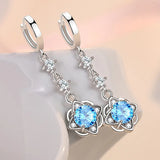 Zircon Flower Earrings 925 Silver Long Ear Jewelry
