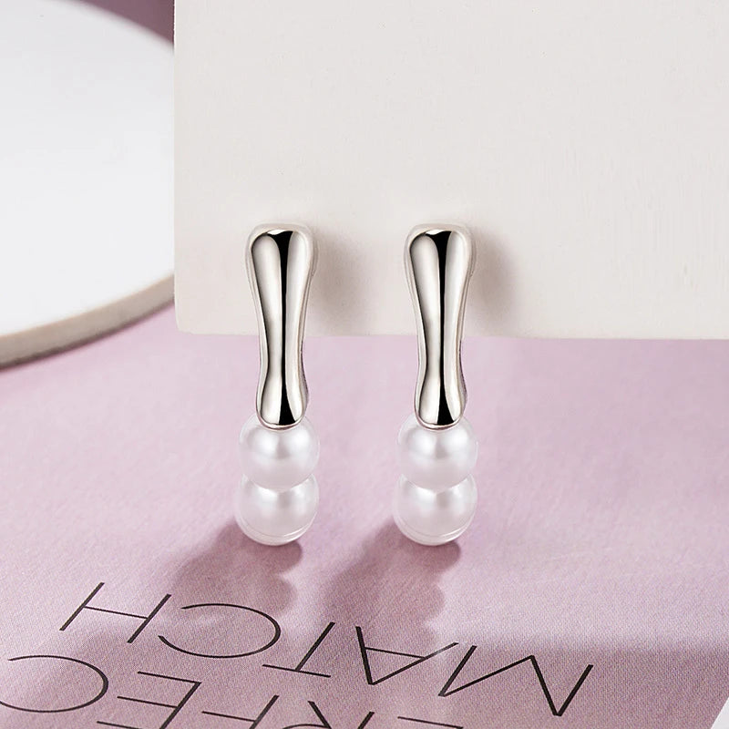French Circled Pearl Earrings 925 Sterling Silver Ear Buckles