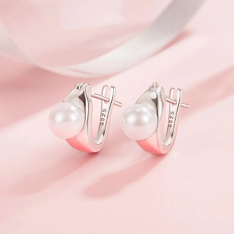 Glamorous Pearl Earrings 925 Silver Geometric Earring Lady Jewelry