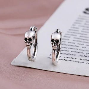 Hip Hop Skull Hoop Earrings S925 Sterling Silver Unisex Jewelry