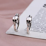 Hip Hop Skull Hoop Earrings S925 Sterling Silver Unisex Jewelry