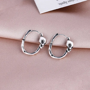 Hip Hop Skull Hoop Earrings S925 Sterling Silver Unisex Jewelry