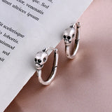 Hip Hop Skull Hoop Earrings S925 Sterling Silver Unisex Jewelry