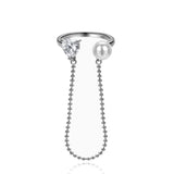 Zircon Heart Pearl Tassel Ring 925 Sterling Silver Jewelry Lady Gift