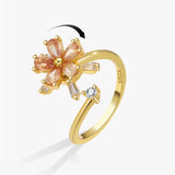 Ring Women Open Size Rotate Zircon Flower 925 Sterling Silver Rings