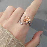 Ring Women Open Size Rotate Zircon Flower 925 Sterling Silver Rings