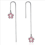 Pink Flower Pearl Tassel Ear Line 925 Silver Earrings Gift
