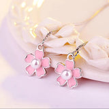Pink Flower Pearl Tassel Ear Line 925 Silver Earrings Gift