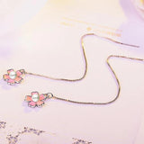 Pink Flower Pearl Tassel Ear Line 925 Silver Earrings Gift