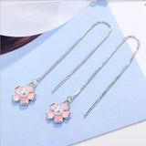 Pink Flower Pearl Tassel Ear Line 925 Silver Earrings Gift