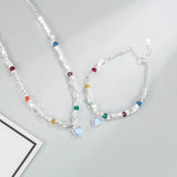 Moonlight Crystal Heart Bracelet Necklace Set 925 Silver Beads Jewelry