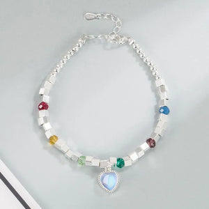 Moonlight Crystal Heart Bracelet Necklace Set 925 Silver Beads Jewelry