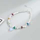 Moonlight Crystal Heart Bracelet Necklace Set 925 Silver Beads Jewelry