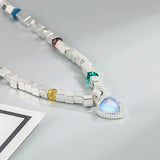 Moonlight Crystal Heart Bracelet Necklace Set 925 Silver Beads Jewelry