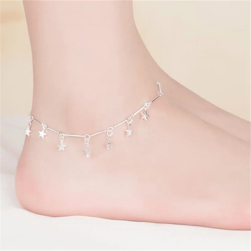 925 Sterling Silver Pentagram Anklet Bracelet Foot Jewelry