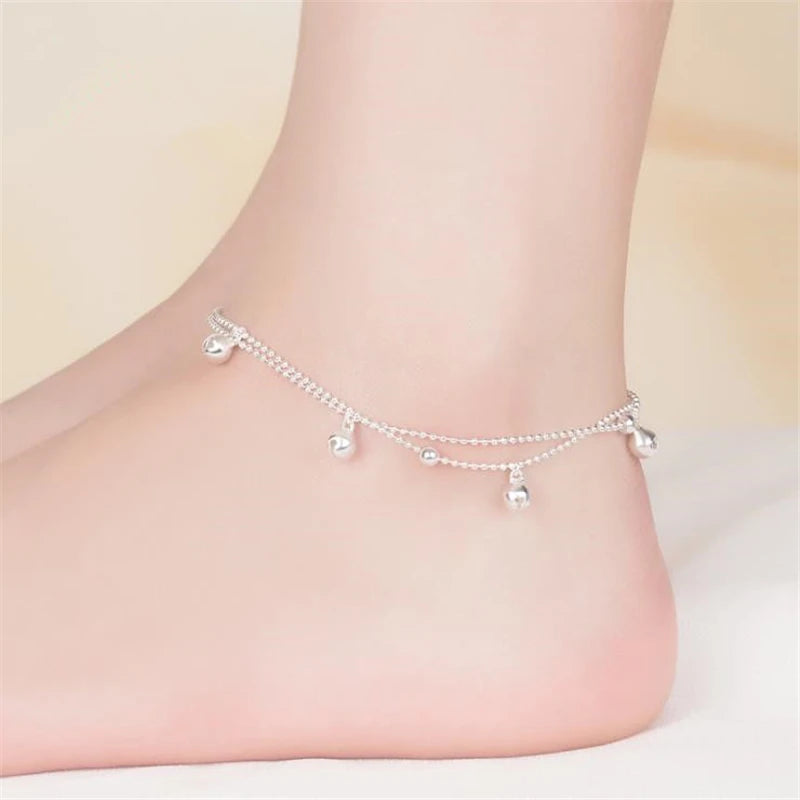 925 Silver Anklets with Small Bells for Barefoot Sandal Foot Jewel