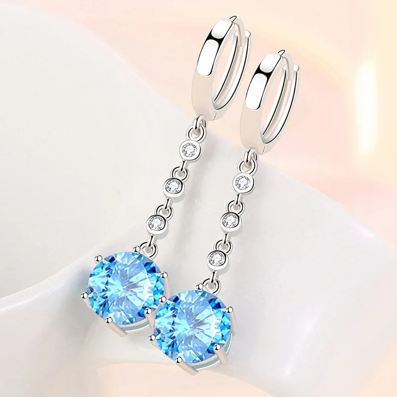 925 Silver Zircon Tassel Drop Earrings Women
