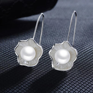 925 Silver Earring Flowers Pearl Ear Hook for Women
