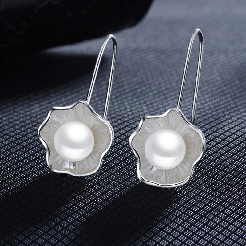 925 Silver Earring Flowers Pearl Ear Hook for Women