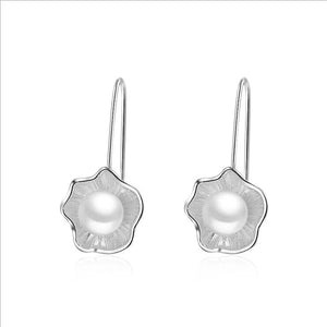 925 Silver Earring Flowers Pearl Ear Hook for Women
