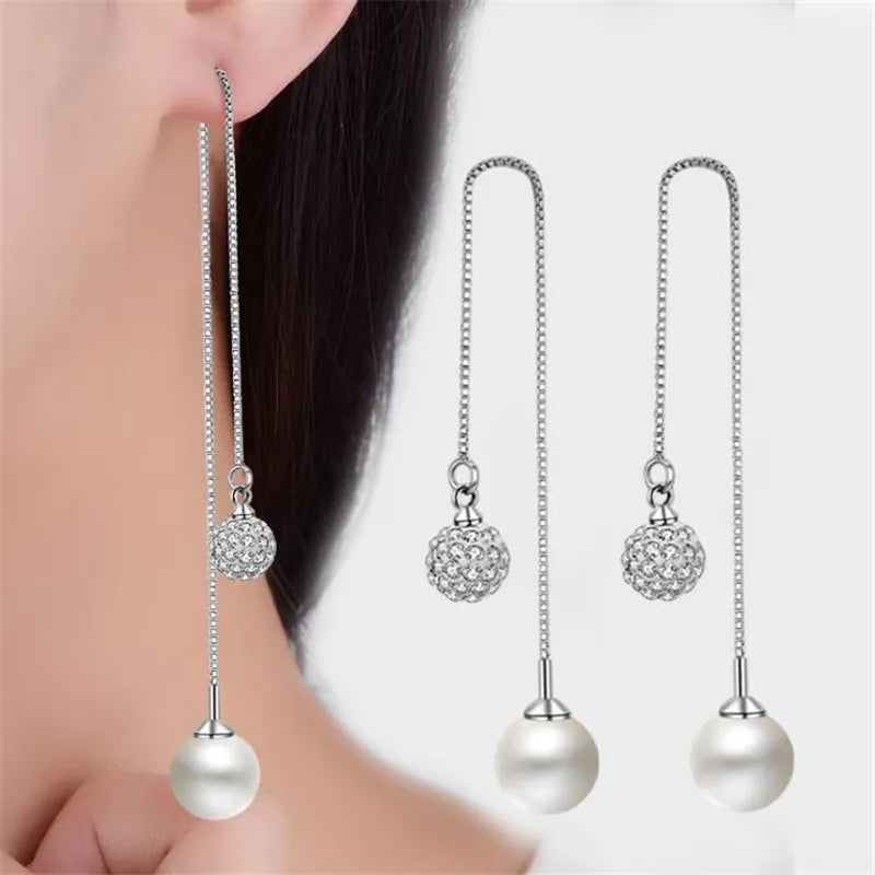 925 Silver Pearl Zircon Earrings For Women Party Jewelry