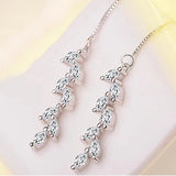 Crystal Leaf Pearl Long Ear Line Earrings