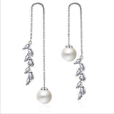 Crystal Leaf Pearl Long Ear Line Earrings