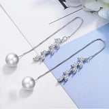 Crystal Leaf Pearl Long Ear Line Earrings