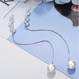 Crystal Leaf Pearl Long Ear Line Earrings