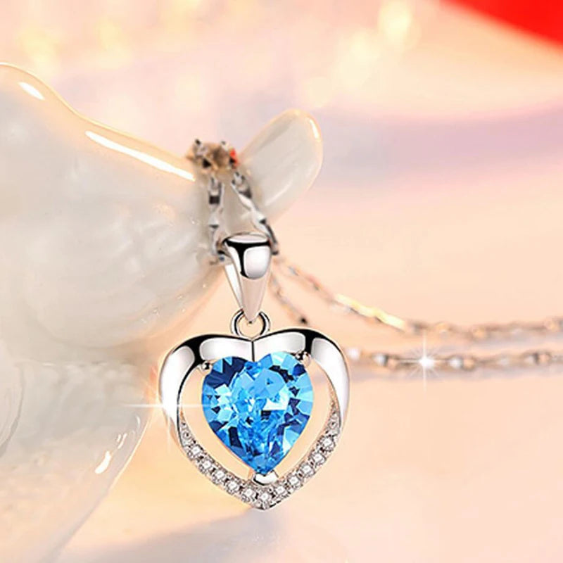925 Silver Heart Pendant Necklace Lady Engagement Jewelry