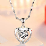 925 Silver Heart Pendant Necklace Lady Engagement Jewelry