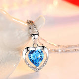 925 Silver Heart Pendant Necklace Lady Engagement Jewelry