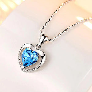 925 Silver Heart Pendant Necklace Lady Engagement Jewelry