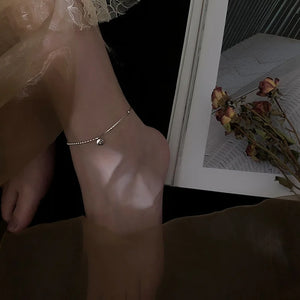 925 Silver Anklet Women Lucky Round Beads Foot Jewelry Lady Party