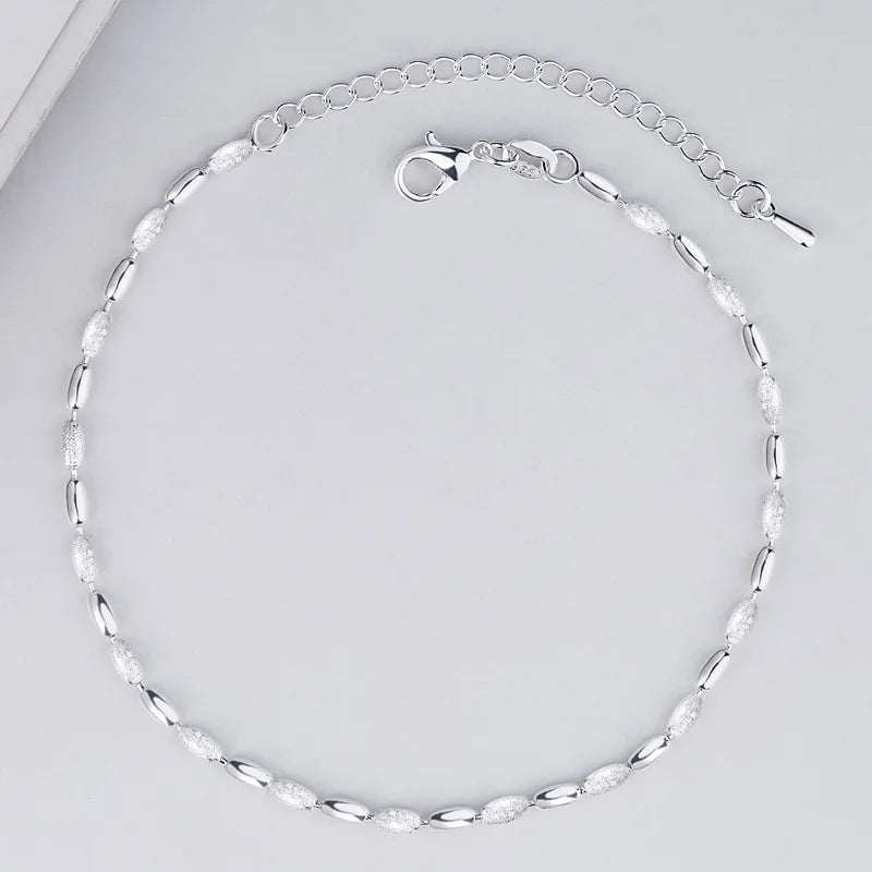 925 Sterling Silver Anklet Olive Beads Bracelet Foot Jewelry