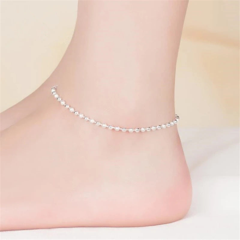 925 Sterling Silver Anklets Bead Bracelet Foot Jewelry Beach Party Girl