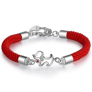 925 Silver Dog Pendant Red Rope Bangle Bracelet for Women