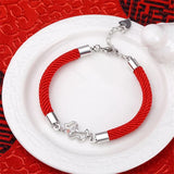 925 Silver Dog Pendant Red Rope Bangle Bracelet for Women