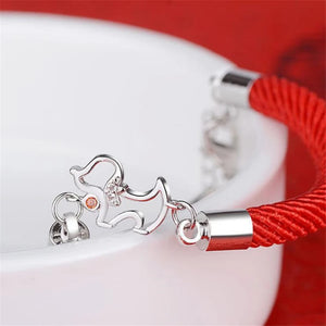 925 Silver Dog Pendant Red Rope Bangle Bracelet for Women