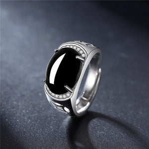 925 Sterling Silver Men's Retro Agate Ring Ethnic Style Male Jewelry