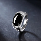 925 Sterling Silver Men's Retro Agate Ring Ethnic Style Male Jewelry