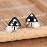 925 Silver Stud Earring Mushroom Pearl Jewelry