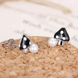 925 Silver Stud Earring Mushroom Pearl Jewelry