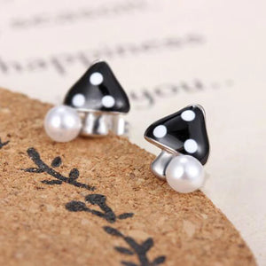925 Silver Stud Earring Mushroom Pearl Jewelry