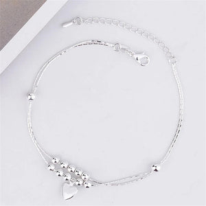 925 Sterling Silver Beads Heart Anklets Double Layer Bracelets