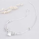925 Sterling Silver Beads Heart Anklets Double Layer Bracelets