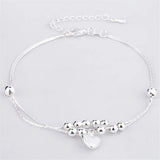 925 Sterling Silver Beads Heart Anklets Double Layer Bracelets