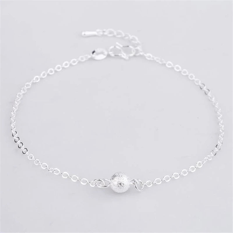 Frosted Beads 925 Sterling Silver Anklets For Women Ankle Chain Bracelet